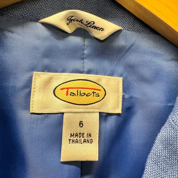 Talbots Blazer Womens 6 Blue Irish Linen Jacket Coastal 3 Button Crop Vintage - Picture 2 of 6